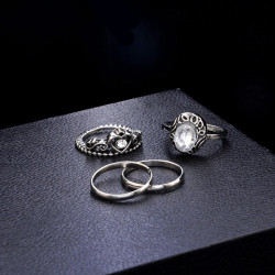 Kit com 16 Anéis Boêmio Vintage Coroas Onda Coruja Coração Pena