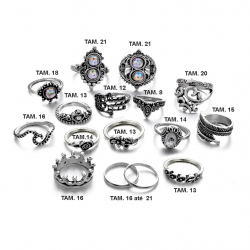 Kit com 16 Anéis Boêmio Vintage Coroas Onda Coruja Coração Pena